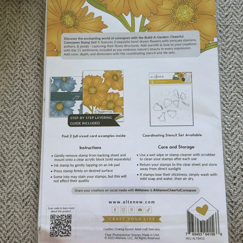 Altenew - Cheerful Coreopses Photopolymer Cling stamp and stencil set retail $40